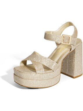 DREAM PAIRS Women's Gold Platform Chunky Heel Square Open Toe Ankle Strap Shoes
